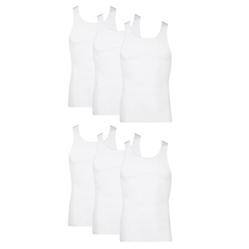 Hanes Men's Cotton Tank Undershirts Pack, Moisture-Wicking Ribbed Tanks, 6-Pack, White