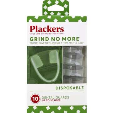 Plackers Grind No More Night Guard, Nighttime Protection for Teeth, Sleep Well, BPA Free, Ready to Wear, Disposable, One Size Fits All, 10 Count
