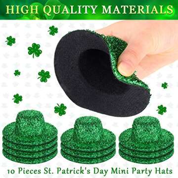 Chuangdi 10 Pieces St. Patrick's Day Mini Party Hats Leprechaun Hats Glittery Green Mini Hats St. Patrick's Day DIY Decoration for St. Paddy's Day Dolls, Craft Projects