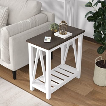 ChooChoo Farmhouse End Table Slim Design with Storage Shelf for Small Spaces