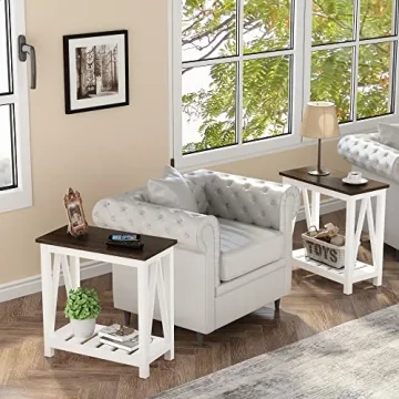 ChooChoo Farmhouse End Table Slim Storage for Small Spaces
