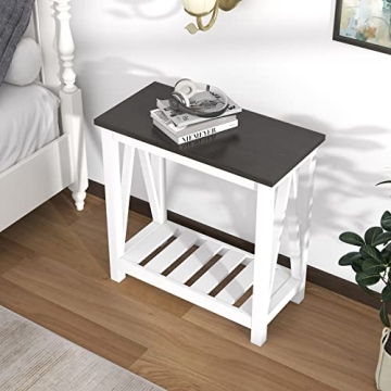 ChooChoo Farmhouse End Table Slim Storage for Small Spaces