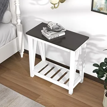 ChooChoo Farmhouse End Table Slim Storage for Small Spaces