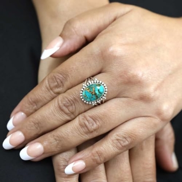 Stylish Copper Blue Turquoise Silver Ring for Women