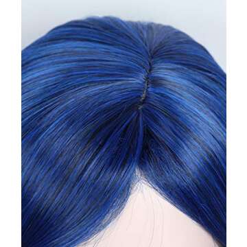 Linfairy Womens Short Blue Wig With Bangs Halloween Costume Cosplay Wig