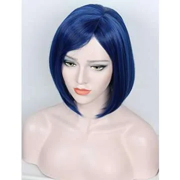 Linfairy Women's Blue Wig With Bangs For Costumes