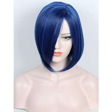 Linfairy Womens Short Blue Wig With Bangs Halloween Costume Cosplay Wig