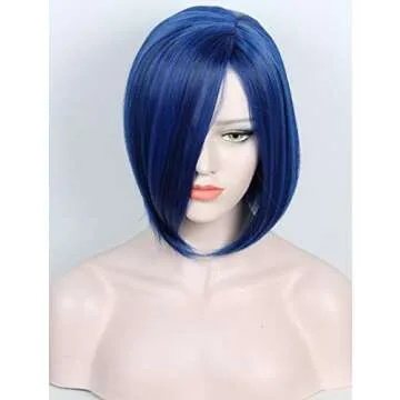 Linfairy Women's Blue Wig With Bangs For Costumes