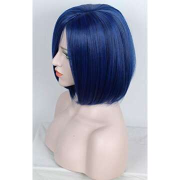 Linfairy Womens Short Blue Wig With Bangs Halloween Costume Cosplay Wig