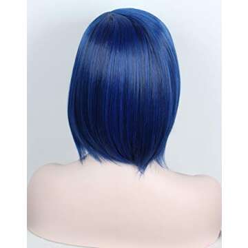 Linfairy Womens Short Blue Wig With Bangs Halloween Costume Cosplay Wig