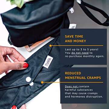 HighOh™ Overnight Long Reusable Sanitary Napkins | Soft Washable Charcoal Bamboo Menstrual Pads | Light Bladder Support & Incontinence Pads | 4 Heavy Flow Pads & 1 Waterproof Wetbag