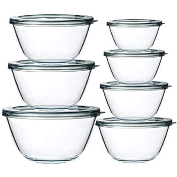 M MCIRCO Glass Salad Bowls with Lids-14-Piece Set, Salad Bowls with Lids, Space Saving Nesting Bowls...