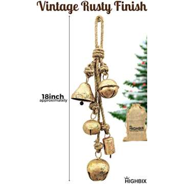 HIGHBIX Set of 5 Rustic Harmony Metal Jingle Bells Cluster Vintage Handmade Lucky Christmas Hanging ...