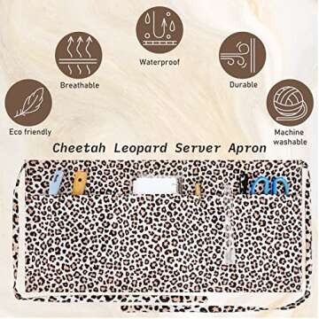 3 Pieces Leopard Zebra Print Waitress Server Aprons with 3 Pockets Half Apron with Pockets for Teachers Waiter Bartender Barista Restaurant Coffee Mom