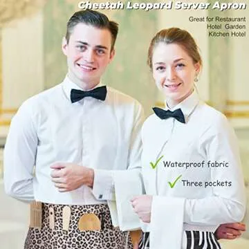 3 Pieces Leopard Zebra Print Waitress Server Aprons with 3 Pockets Half Apron with Pockets for Teachers Waiter Bartender Barista Restaurant Coffee Mom