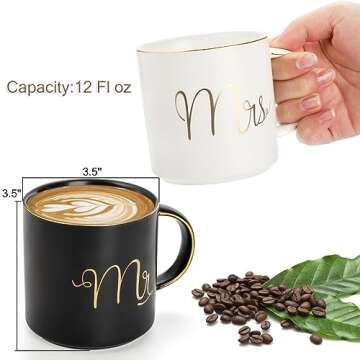 Yesland 12 oz Mr and Mrs Mug, Ceramic Coffee Mug for the Couple, Ideal Gift for Engagement, Annivers...