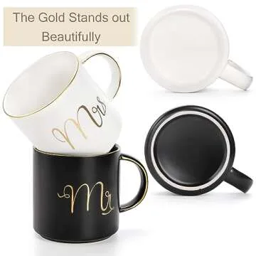 Yesland 12 oz Mr and Mrs Mug, Ceramic Coffee Mug for the Couple, Ideal Gift for Engagement, Anniversary, His and Hers, Bride and Groom, Valentines and Christmas Gifts - Set of 2 (Black & White)