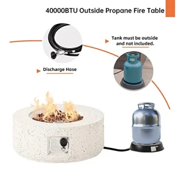 HOMPUS Outdoor Propane Fire Pit, 40,000 BTU 28-inch Round White Terrazzo Concrete Fire Table Gas Fire Pit w Lava Rocks and Rain Cover for Outdoor, Deck or Backyard