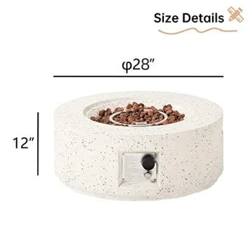 HOMPUS Outdoor Propane Fire Pit, 40,000 BTU 28-inch Round White Terrazzo Concrete Fire Table Gas Fire Pit w Lava Rocks and Rain Cover for Outdoor, Deck or Backyard