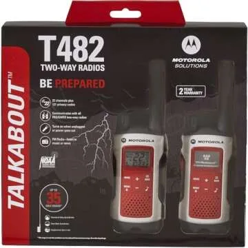 Motorola Solutions, Portable FRS, T482, Talkabout, Two-Way Radios, Red Cross, Emergency Preparedness, Rechargeable, 22 Channel, 35 Mile, White W/Red, 2 Pack