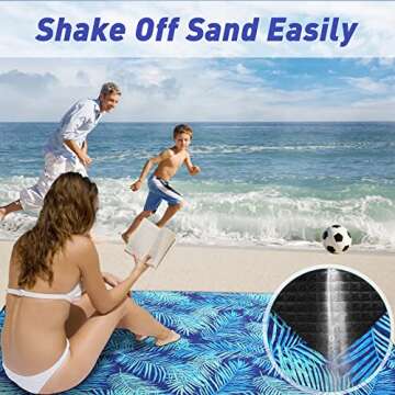 PY SUPER MODE Picnic Blankets Extra Large, Waterproof Foldable Outdoor Beach Blanket Oversized 83x79” Sandproof, 3-Layer Picnic Mat for Camping, Hiking, Travel, Park, Concerts(Blue Leaves)