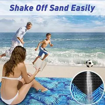 PY SUPER MODE Picnic Blankets Extra Large, Waterproof Foldable Outdoor Beach Blanket Oversized 83x79” Sandproof, 3-Layer Picnic Mat for Camping, Hiking, Travel, Park, Concerts(Blue Leaves)