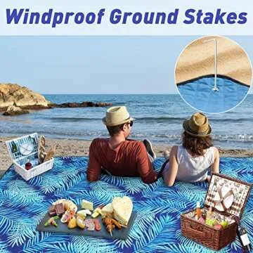 PY SUPER MODE Picnic Blankets Extra Large, Waterproof Foldable Outdoor Beach Blanket Oversized 83x79” Sandproof, 3-Layer Picnic Mat for Camping, Hiking, Travel, Park, Concerts(Blue Leaves)