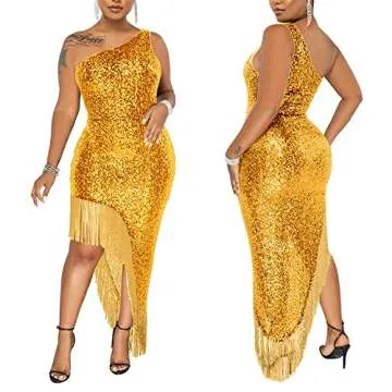 Women’s Sequins One Shoulder Maxi Dress for Night Out