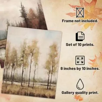 Whaline 10Pcs Thanksgiving Fall Vintage Wall Art Prints - Rustic Autumn Decor