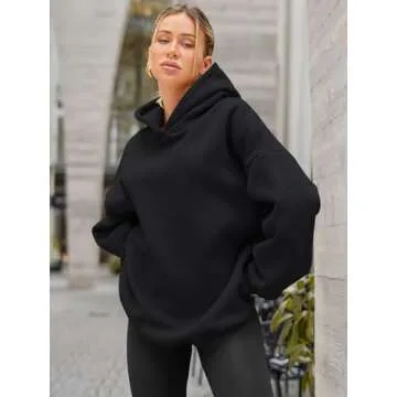 EFAN Womens Oversized Hoodies Sweatshirts Fleece Hooded Pullover Tops Sweaters Casual Comfy Fall Fashion Outfits Clothes 2025 Black XL