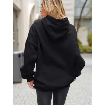 EFAN Womens Oversized Hoodies Sweatshirts Fleece Hooded Pullover Tops Sweaters Casual Comfy Fall Fashion Outfits Clothes 2025 Black XL