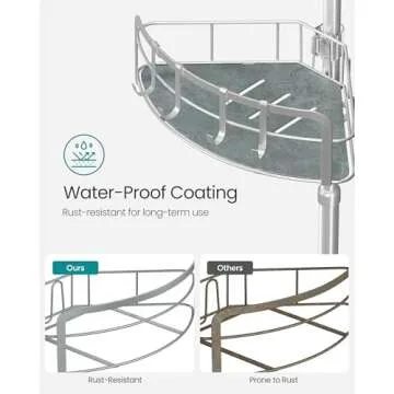 SONGMICS Corner Shower Caddy Tension Pole, 4-Tier Rust-Resistant Shower Organizer, Shower Shelf, No Drilling, 31.5 to 127.2 Inches, Height Adjustable Shelves, for Bathroom, Dove Gray UBCB003E01