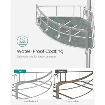 SONGMICS Corner Shower Caddy Tension Pole, 4-Tier Rust-Resistant Shower Organizer, Shower Shelf, No Drilling, 31.5 to 127.2 Inches, Height Adjustable Shelves, for Bathroom, Dove Gray UBCB003E01