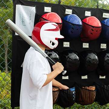 VISEMAN Hanging Helmet Bag for Baseball Softball Dugout Organizer for 15 Players Helmets Gloves Balls Organize Storage