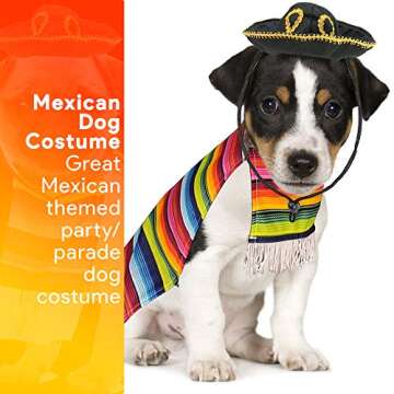 Skeleteen Mexican Serape Dog Costume - Cinco de Mayo Poncho and Sombrero Costumes for Pets (Size S) ...
