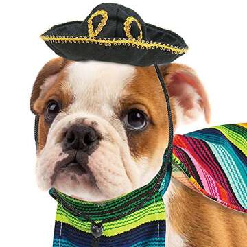 Skeleteen Mexican Serape Dog Costume - Cinco de Mayo Poncho and Sombrero Costumes for Pets (Size S) - Small Breeds