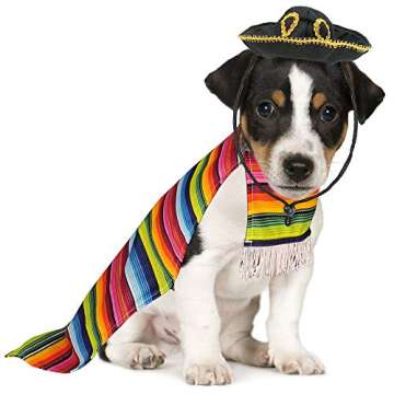 Skeleteen Mexican Serape Dog Costume - Cinco de Mayo Poncho and Sombrero Costumes for Pets (Size S) - Small Breeds