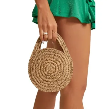 Floerns Women's Mini Straw Bag Round Beach Bag Vacation Handbag Crochet Bags Brown One Size