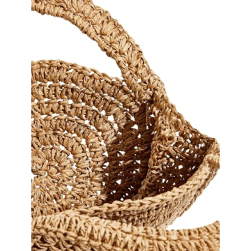 Floerns Women's Mini Straw Bag Round Beach Bag Vacation Handbag Crochet Bags Brown One Size