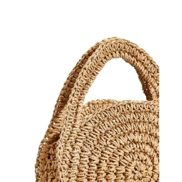 Floerns Women's Mini Straw Bag Round Beach Bag Vacation Handbag Crochet Bags Brown One Size