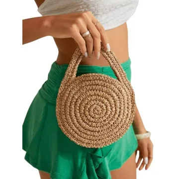Floerns Women's Mini Straw Bag Round Beach Bag Vacation Handbag Crochet Bags Brown One Size