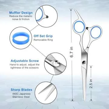 Sirabe Hair Cutting Thinning Scissors Set 6", Sapphire Professional Haircut Scissors Set Stainless S...