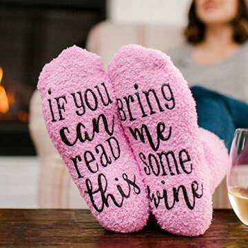 cinch! Funny Wine Socks in Cupcake Packaging - If You Can Read This Bring Me Wine Socks for Women - Cozy Fuzzy No Slip Wine Lover Gifts - Ideal Birthday, Bridal, or Housewarming Gift - 5x3.5x3.5-Inch