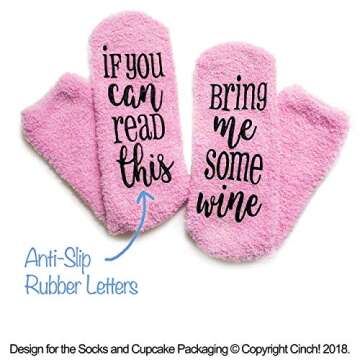 cinch! Funny Wine Socks in Cupcake Packaging - If You Can Read This Bring Me Wine Socks for Women - Cozy Fuzzy No Slip Wine Lover Gifts - Ideal Birthday, Bridal, or Housewarming Gift - 5x3.5x3.5-Inch