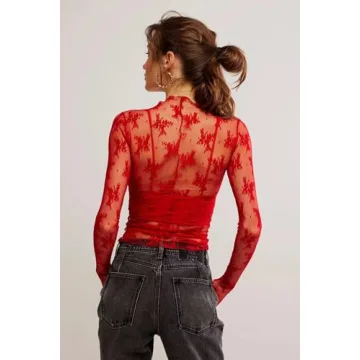 VELISDE Women's Floral Sheer Lace Mesh Layering Tops