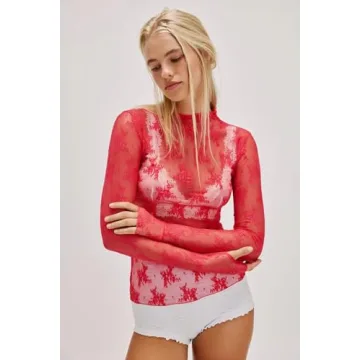 VELISDE Women's Floral Sheer Lace Mesh Layering Tops