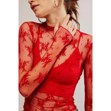 VELISDE Women's Floral Sheer Lace Mesh Layering Tops