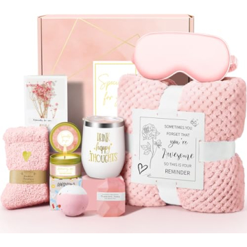 Unique Relaxing Spa Gift Basket with Luxury Flannel Blanket, Gifts for Women, Mom, Friends, Sister, ...