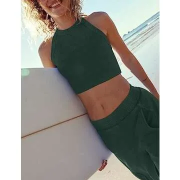 Ugerlov Women's Two Piece Ribbed Summer Set Fashion