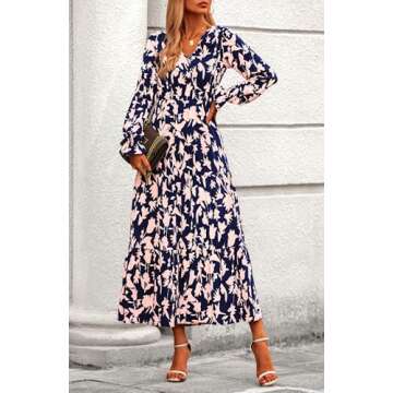 BTFBM Women Fall Dresses 2025 Casual Long Sleeve V Neck Maxi Dresses Floral Boho Long Dress Wedding ...
